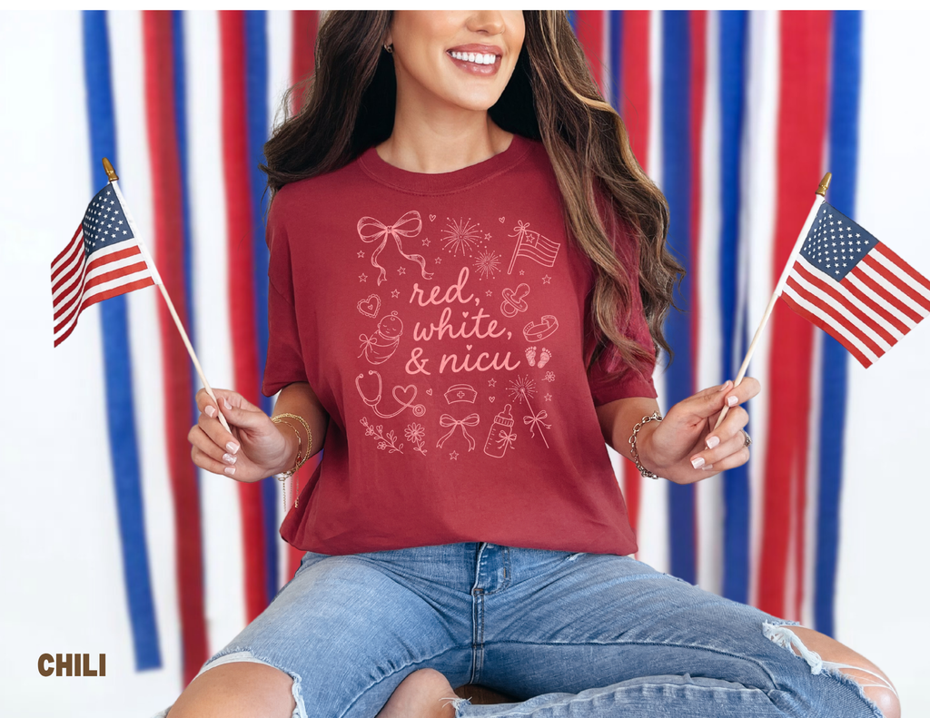 Red, White, & NICU printed Tee