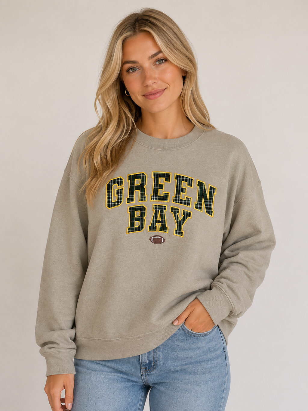 Vintage Varsity Plaid Embroidered Crewneck