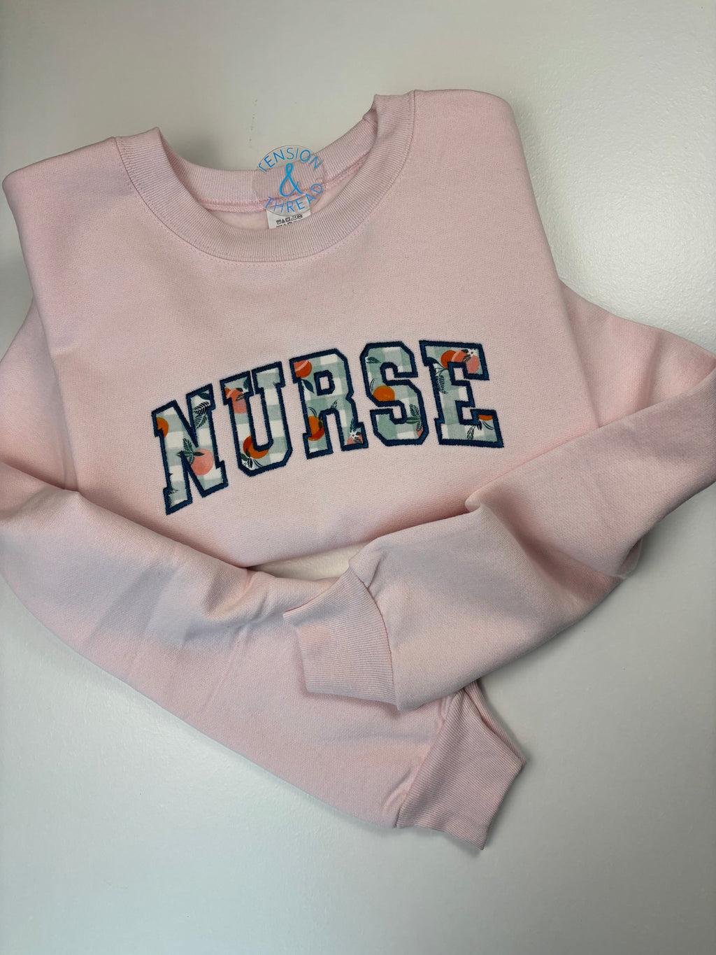 Peachy Nurse Appliqué Sweatshirt | Embroidered NURSE Crewneck | Cute Nurse Gift
