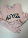 Peachy Nurse Appliqué Sweatshirt | Embroidered NURSE Crewneck | Cute Nurse Gift