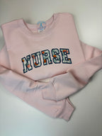 Peachy Nurse Appliqué Sweatshirt | Embroidered NURSE Crewneck | Cute Nurse Gift
