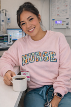 Peachy Nurse Appliqué Sweatshirt | Embroidered NURSE Crewneck | Cute Nurse Gift